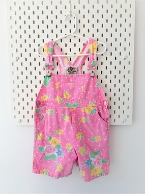 Vintage pink florals Bubble gum Shortalls 6X Like new